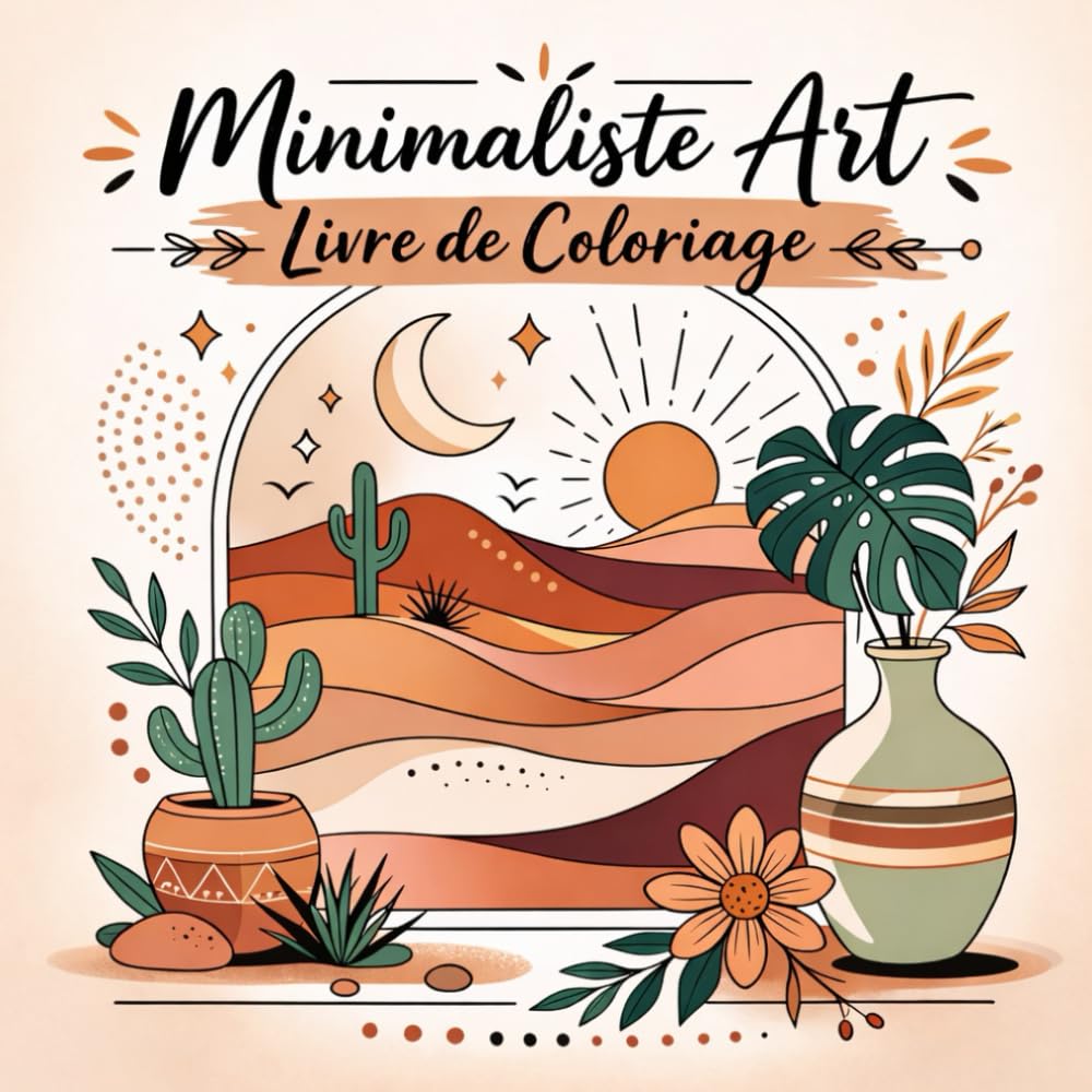 livre de coloriage minimaliste & coloriage minimaliste : Un voyage artistique relaxant à travers des paysages bohèmes, motifs floraux et formes ... aux lignes épurées et gros contours .