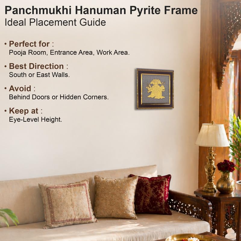Image of Hanuman Ji Wall Frame for Protection & Strength, Gold Finish Spiritual Wall Decor for Home, Office & Vastu Placement