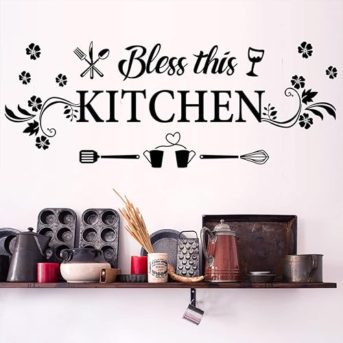 Miniatura 5 de Adhesivo decorativo de pared con citas de cocina, calcomanías de cocina con arte de flores, calcomanías de vinilo extraíbles para comedor, hornear,
