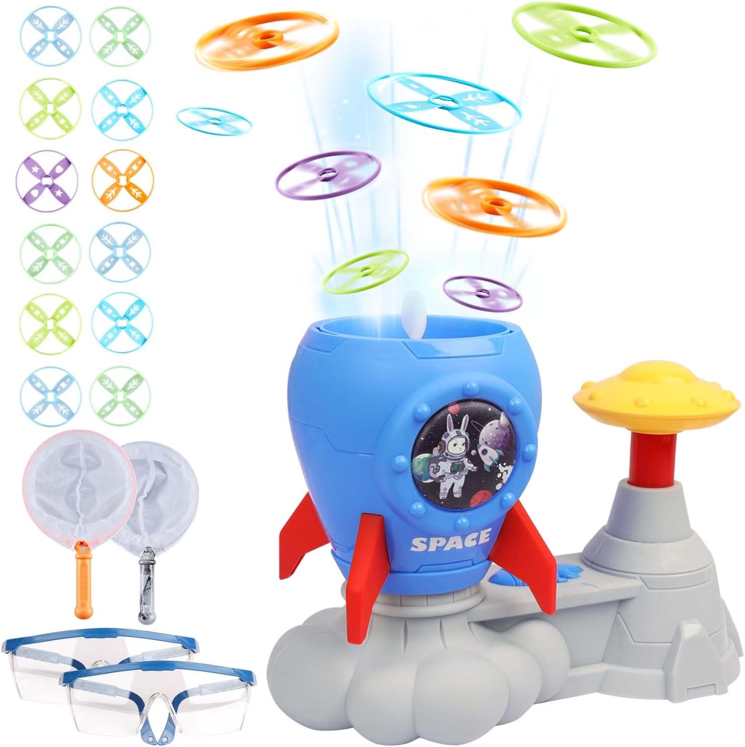2023 New Outdoor Toys for Kids Ages 4-8,Rocket Butterfly Catching Game - Summer Outside Yard Activities Toddler Toy Age 3 5 6 Flying Disc Rocket Launcher Birthday Gifts 3-8+ Kids Family Outdoor Game