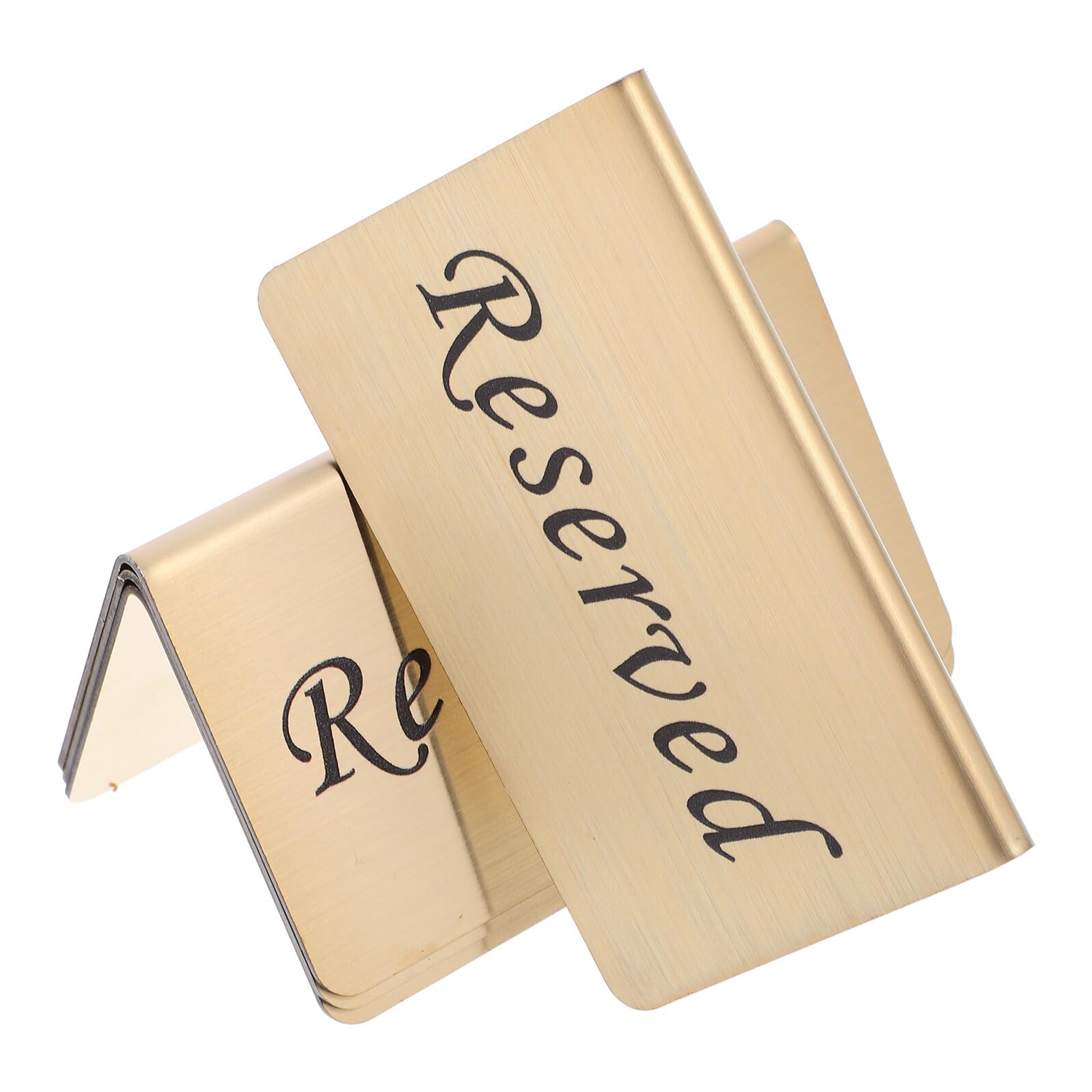 4 Letreros de Mesa Reservada de Acero Inoxidable Dorado, Señal de Asiento Reservado para Bodas y Restaurantes, Diseño en V Horizontal, Paquete de 4 Piezas para Eventos y Fiestas