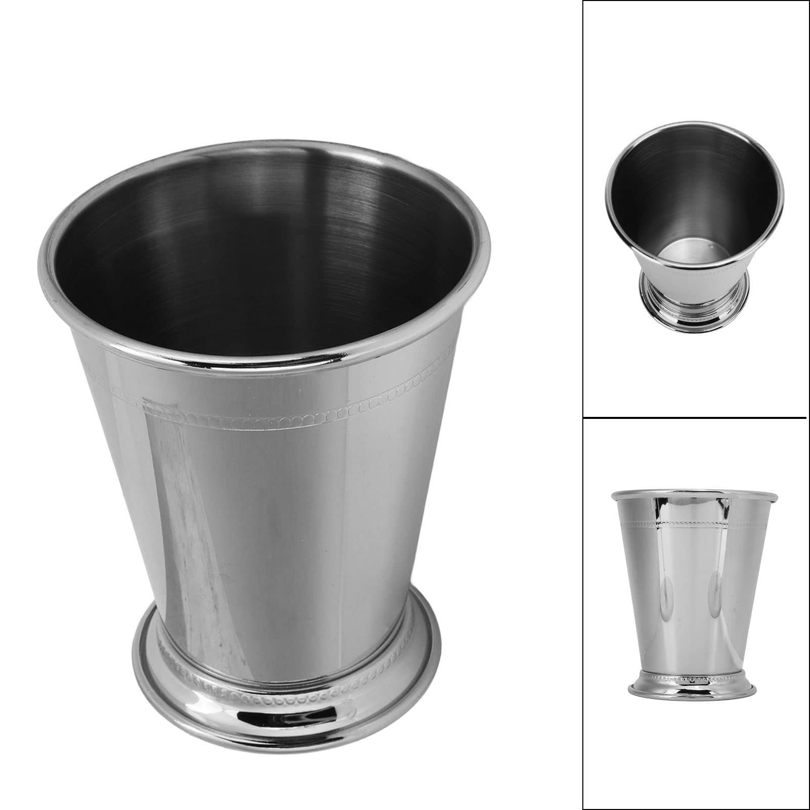4 pezzi da 400 ml di tazze julep menta, da 14 once di bicchieri cocktail in acciaio inossidabile con bordo rivestimento in perline per succo birra per la birra bevanda bar (Argento classico)