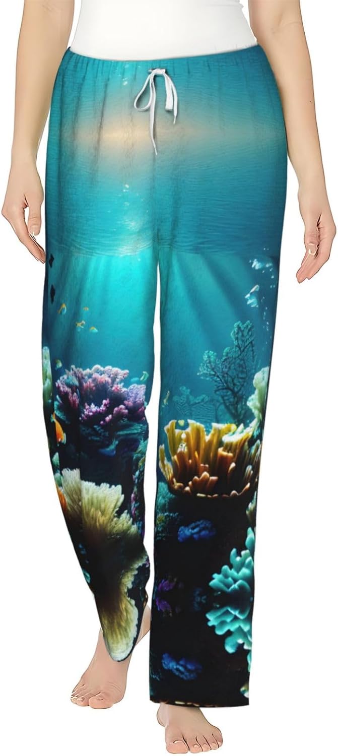 Underwater Scenery Print Cozy Christmas Pajama Pants,Flannel Pajama Bottoms,Cater To Various Body Types