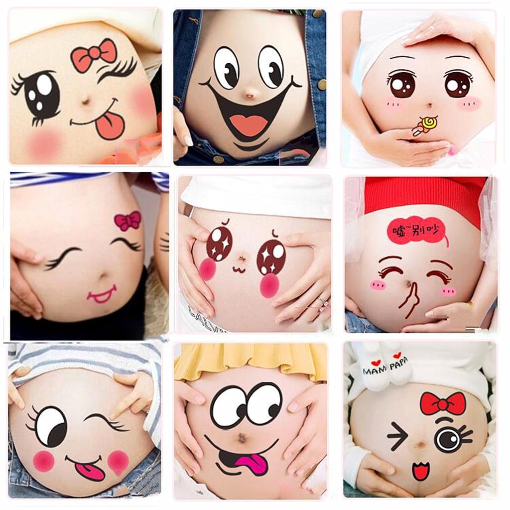 Kinteshun Photo Booth Props for Pregnant Woman,Expectant Mothers Baring Belly Bump Paster Pregnancy Facial Expressions Sticker Unborn Baby