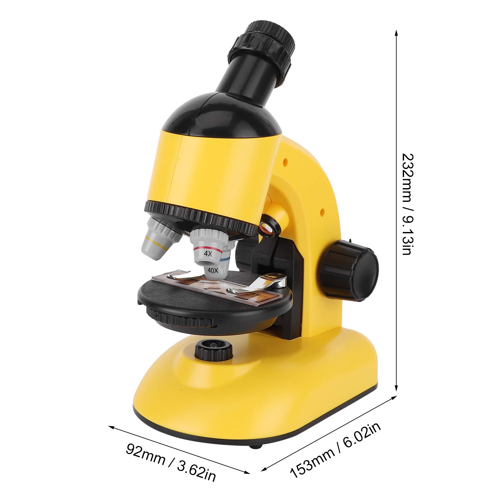 Cryfokt Microscopio per Bambini 40X-1200X Giocattolo Educativo per L'esplorazione Scientifica a Casa con Testa di Rotazione a 360° (YELLOW)