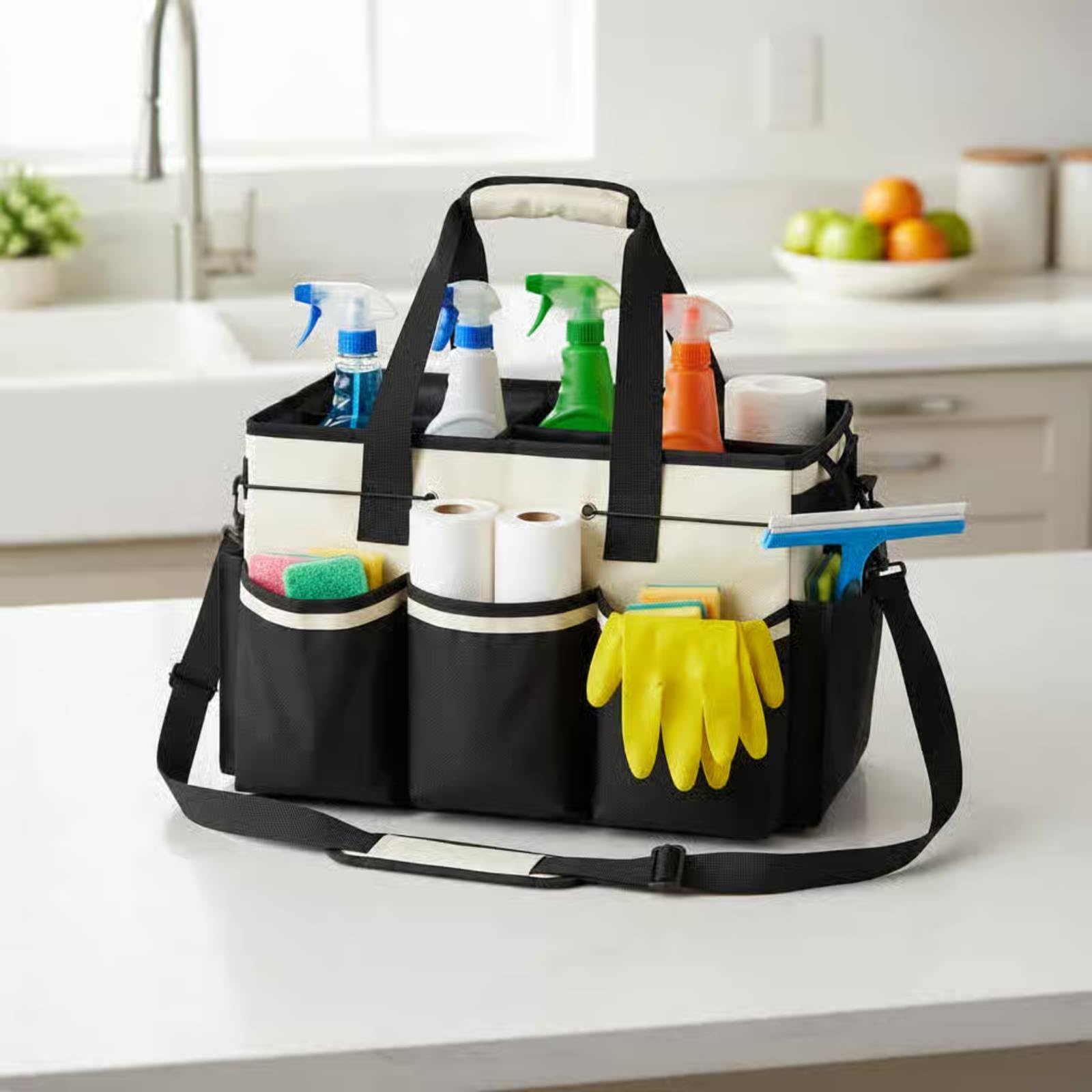 Qianly Sac Organisateur Nettoyage Base Renforcée Sac Compartimenté Nylon Résistant Rangement Domestique