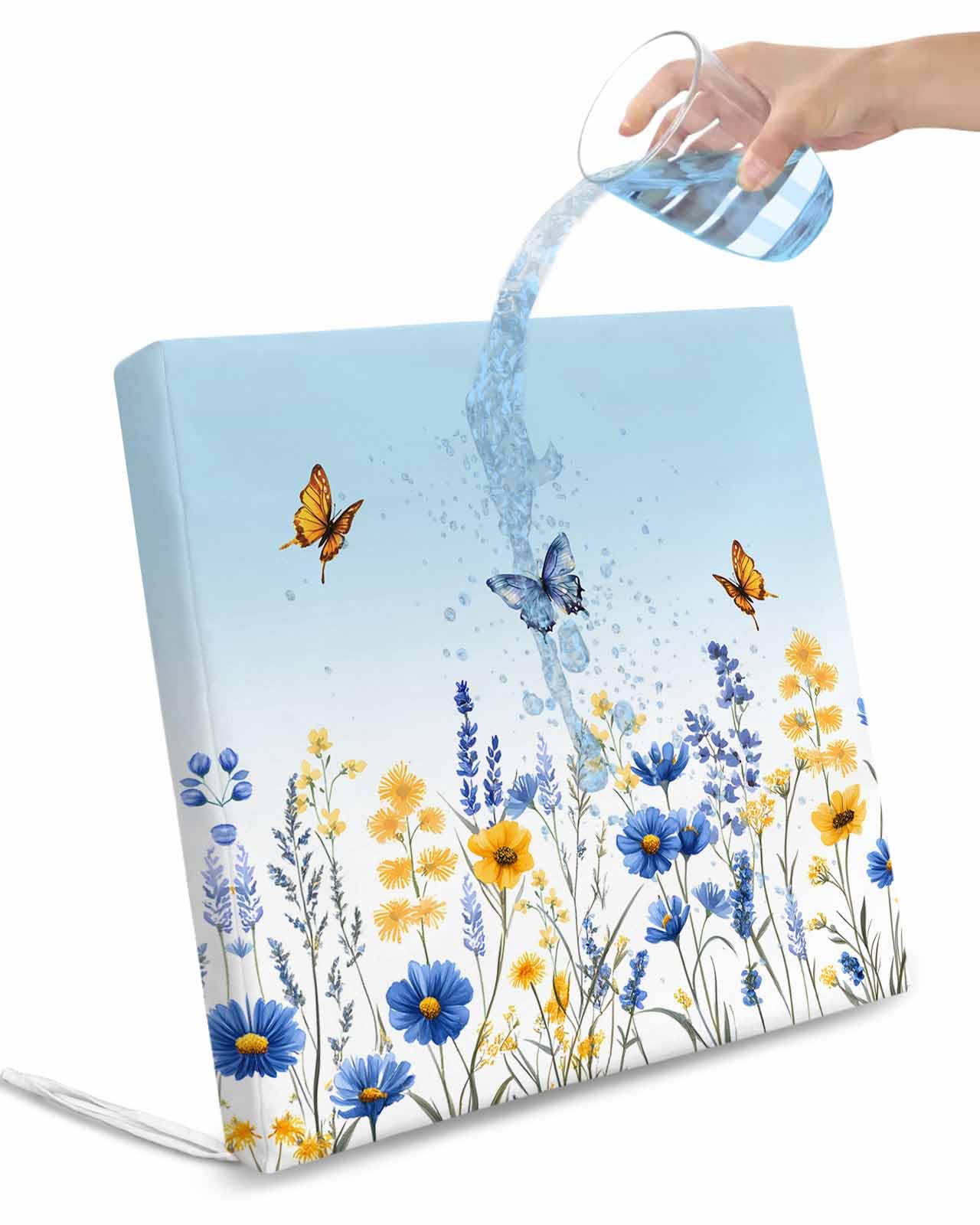 2 Pack Spring Floral Waterproof Cushion Covers with Ties, Outdoor Patio Chaise Lounge Chair Seat Cushion Slip Covers Replacement(Only Cover) Summer Pastoral Butterfly Botanical 22