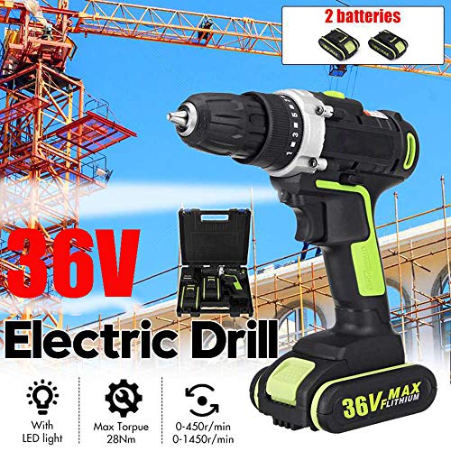 WRQ Akkuschrauber 36Volt Set - Der Akku-Bohrschrauber 36V Set Besticht Mit Seiner Kraft Und Ausstattung I 1.3 Ah Akku + Ladegerät I LED-Licht