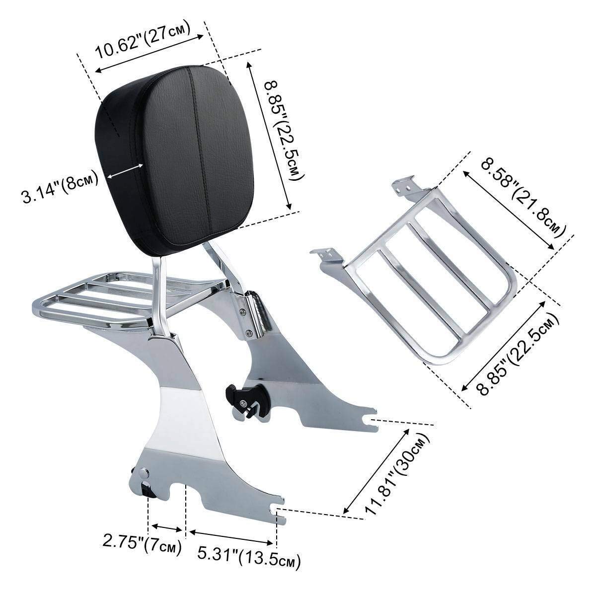 TCMT Portapacchi cromato con schienale Sissy Bar compatibile con Harley Sportster 883 XL883 2004-2022 SuperLow 2011-2019 1200T XL1200T 2014-2017 Sportster XL1200L 2006-2011 Forty Eight XL1200X 2010