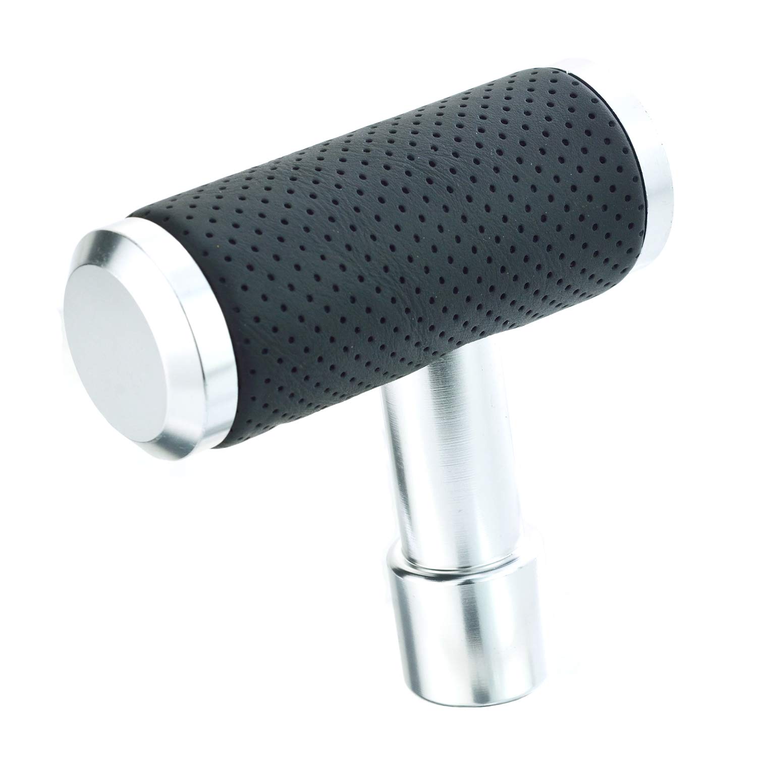 T Handle Shifter Car Knob, Joystick Style Alloy Cover with Leather Gear Stick Lever Shift Fit Most Automatic Manual Transmissions, Silver-Black