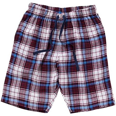 Bedlam Older Boys Flannel Check Long Pyjama Sleep Shorts UK Seller - Navy/Burgundy - 10 Years Cover