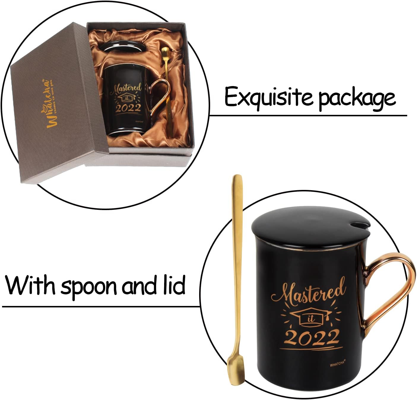 Onе-Dау Sаlе: Uр tо 70% оƒƒ WHATCHA Mastered it 2022 Black Gold Funny Coffee Mugs Graduation Gifts for Masters College Graduates Ceramic Novelty Tea Cups 11oz