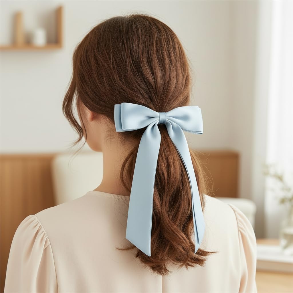 Lazos para el pelo de color azul bebé para mujer, 3 unidades, pinzas de pelo suaves con clips de metal, cinta de pelo larga, soporte para cola de caballo, accesorios para el cabello para niñas y