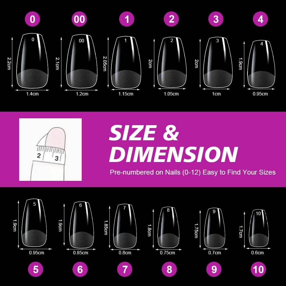 BUTBU Medium Coffin Nail Tips, 600PCS Soft Gel Full Cover Nails-Tips, Clear Acrylic False Press on Nail Tip, 12 Sizes NAIL Extensions Kit for DIY Manicure Art Salon - Image 2