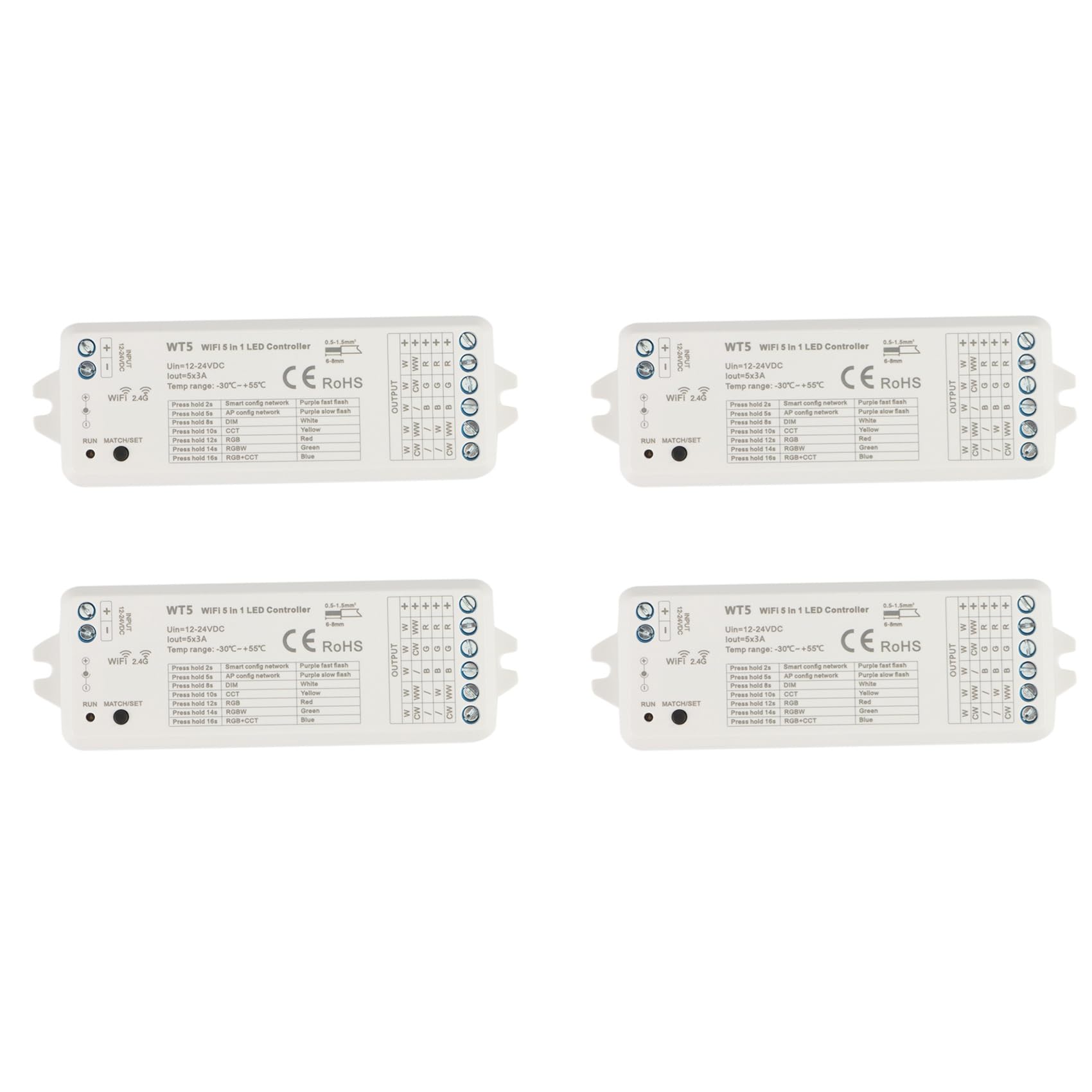 Rdjumpdjo 4X Tuya LED Controller 5 in 1 Dimmer CCT RGB RGBW RGBWW RGBCCT Strip Smart Life WiFi 2.4G Remote Controller 12-24V
