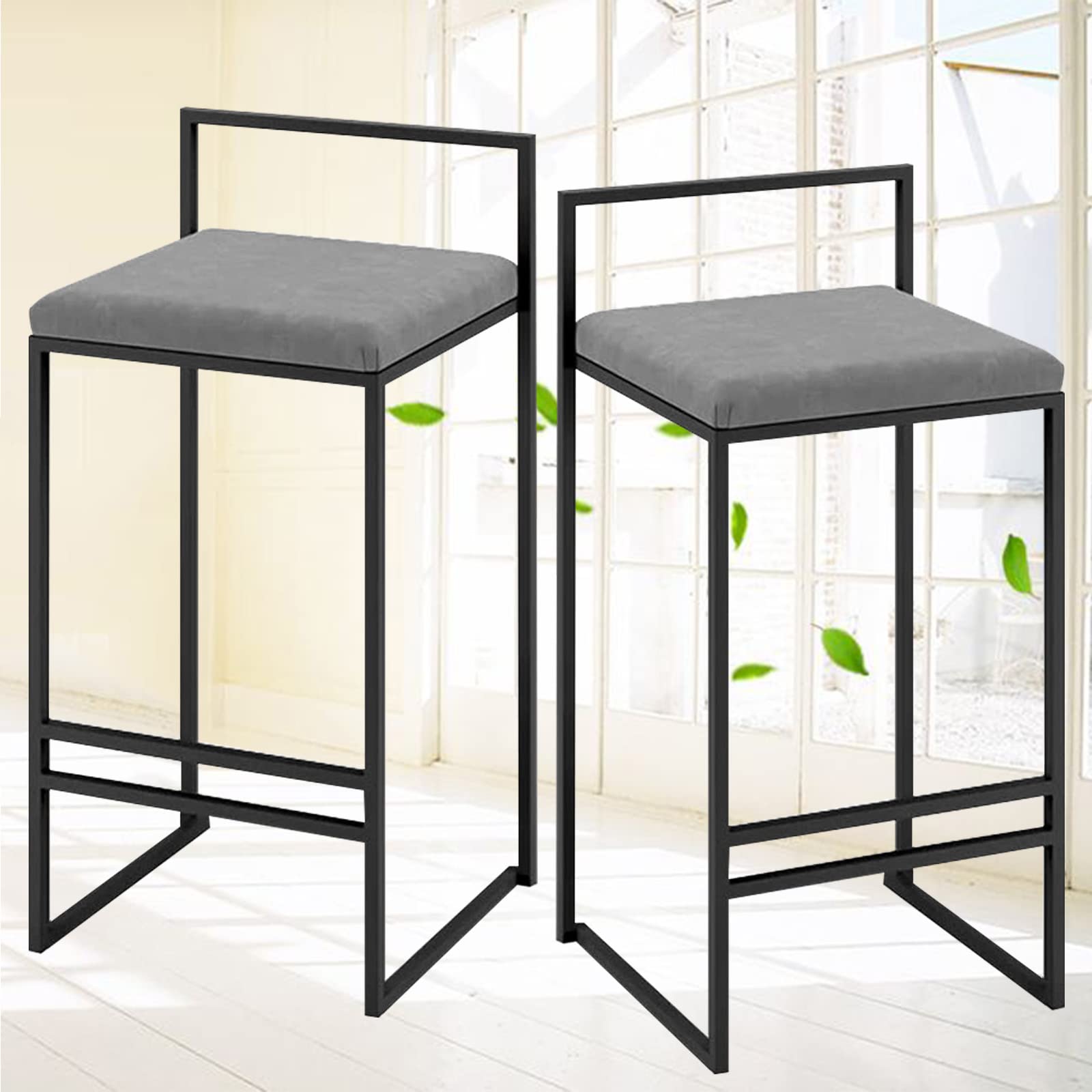 Tabourets hauts rembourrés 66 cm lot de 2 avec repose-pieds et dossier