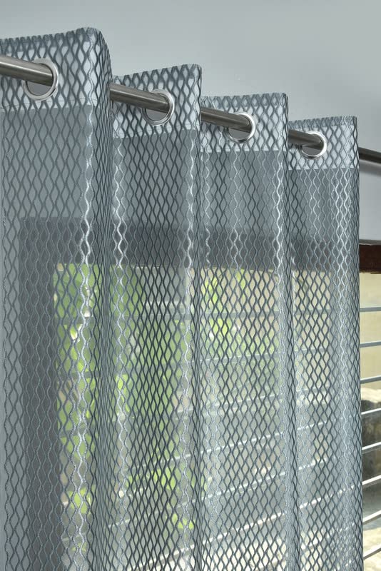Image of Exporthub Set of 2 Piece Fancy Sparkling Zig Zag Design Grey Color Heavy Quality Sheer Strip Semi-Transparent Net Curtains - Long Door - 9 feet Long Living Room and Bedroom (EHSPR273 94)