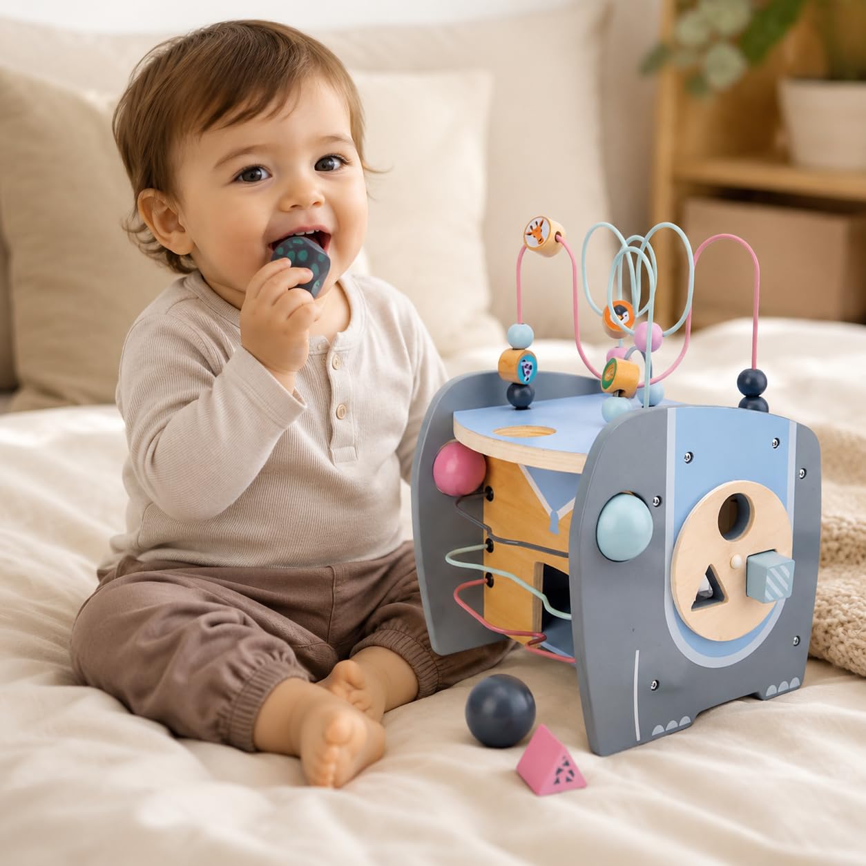 Regalo bebé 1 año Cubo de Actividad, jugue de Madera 26cm, sensorial y Educativo para niños 1-3 años, motricidad Fina