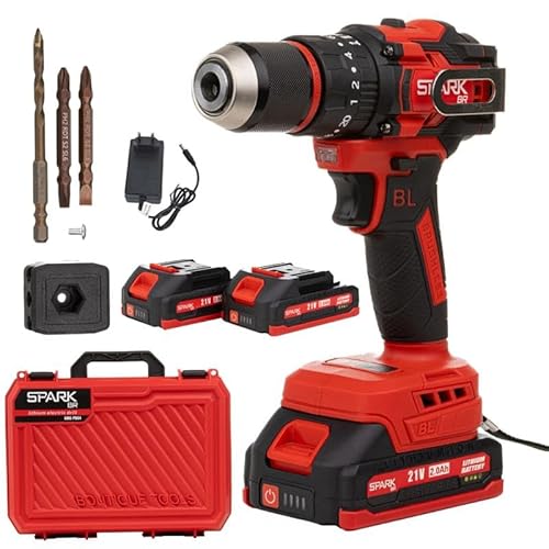 Parafusadeira Furadeira Profissional 21V Brushless AMG-PR04 Maleta Acessórios 2 Baterias Torque 55Nm Mandril 13mm Sem Fio Bivolt