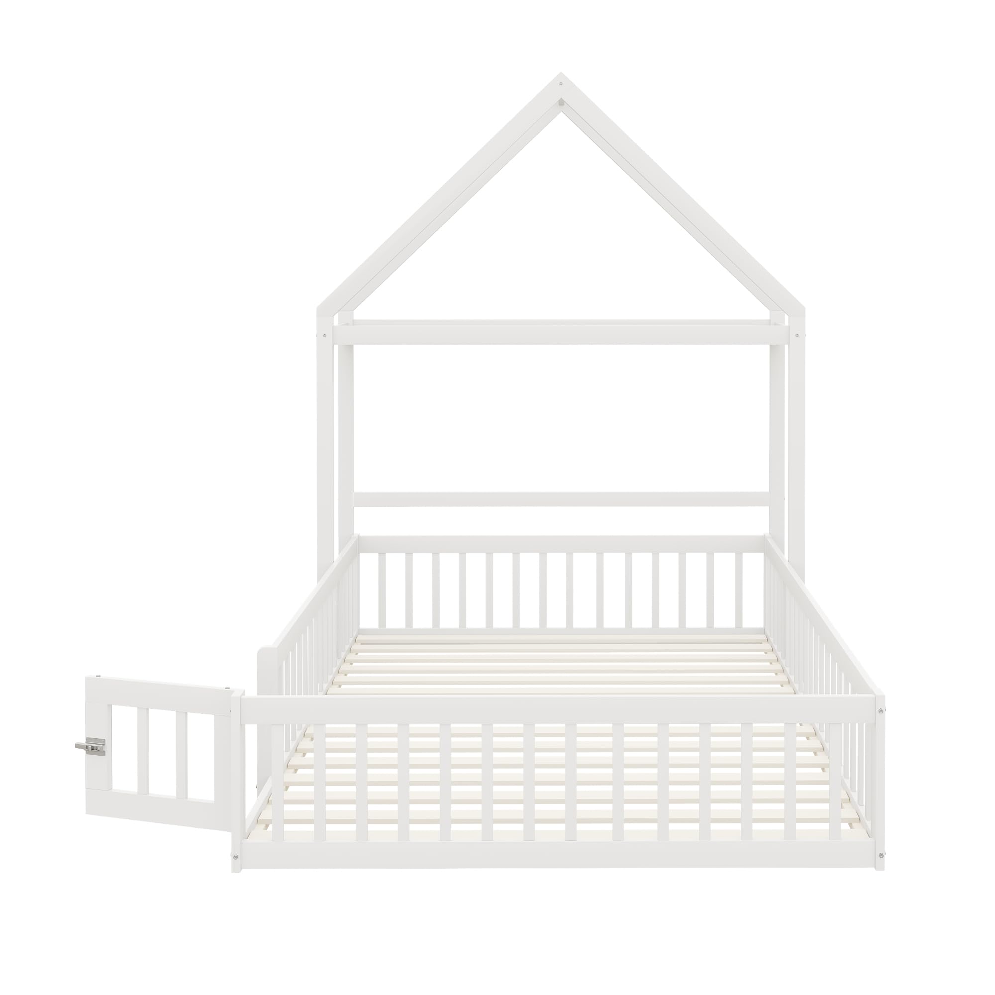 Merax Lit Enfant 140x200 cm Cabane au Sol avec Protection Antichute et Rangement Blanc
