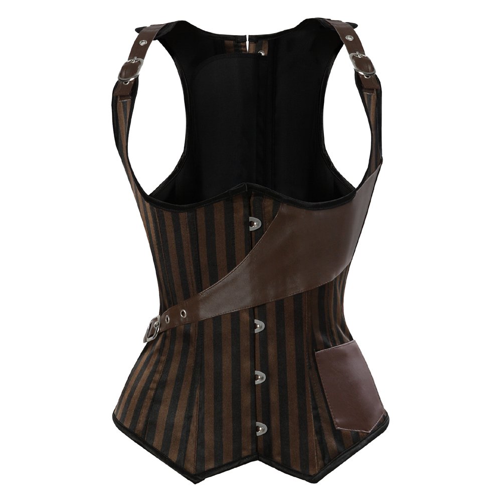 Grebrafan Steampunk Corsage Gestreift Unterbrust mit Tüll Rock | Vampire Halloween Kostüm Korsett Damen