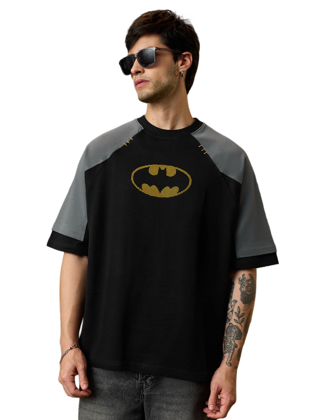 the souled store Batman: The Legend Men and Boys Short Sleeves Round Neck Black Graphic Printed Casual Lightweight Drop Shoulder Streetwear Trendy Super Oversized T-Shirt-picture-16