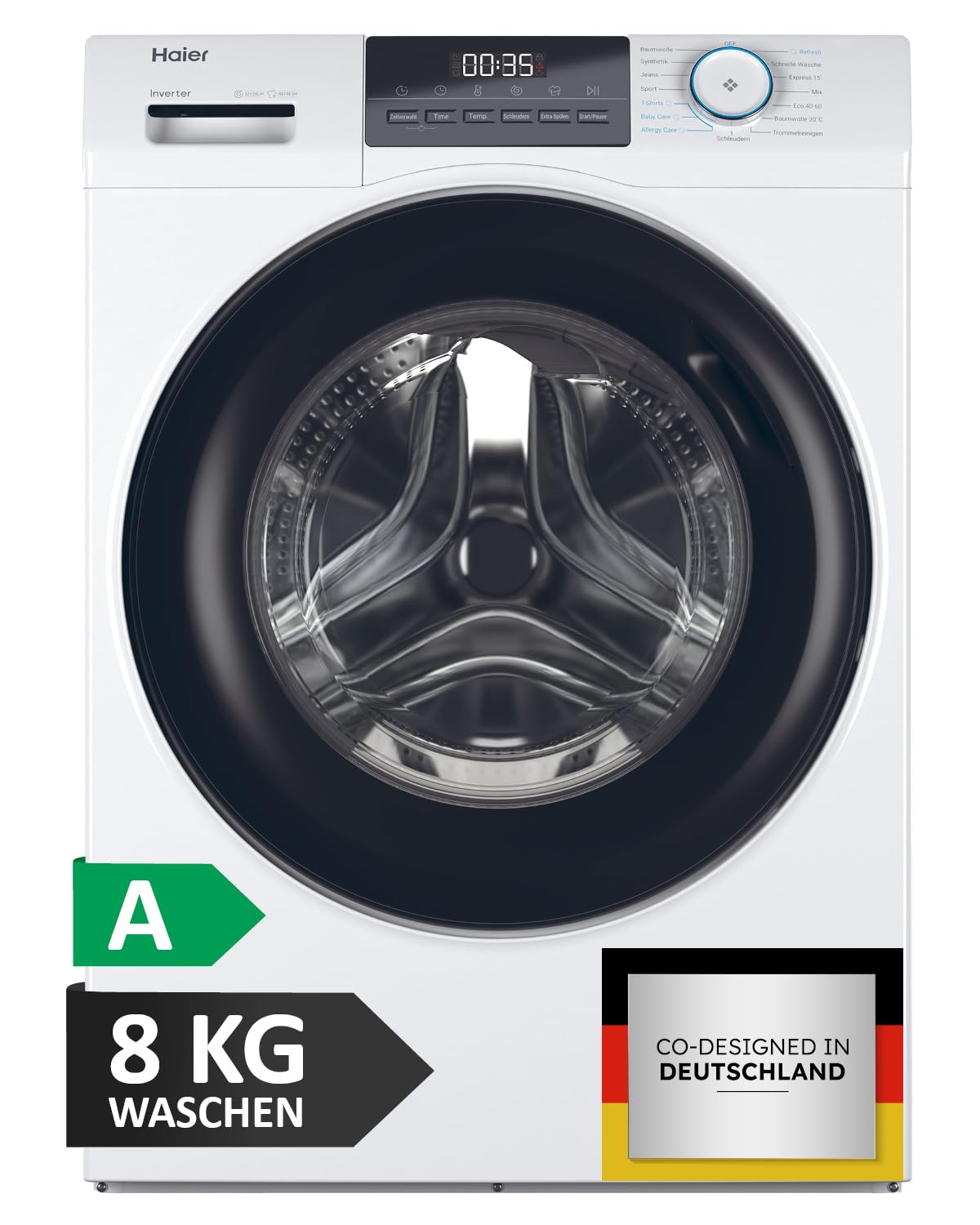Haier Frontlader Waschmaschine 8kg I I-PRO SERIE 1 HW80-BP14929 I Washing Machine mit A-Effizienz, 1.400 U/Min. & sparsamem Inverter-Motor I Inkl. Refresh- sowie Expressprogramm und Mengenautomatik