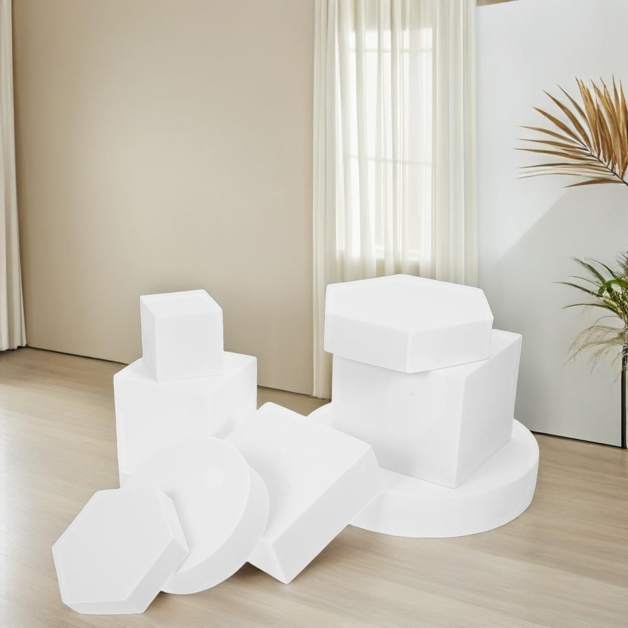 STOBAZA Set 8 Cubi Geometrici in Schiuma Bianchi Per Fotografia Accessori Leggeri Per Props Gioielli Cosmetici Decorazione Studio Fotografico