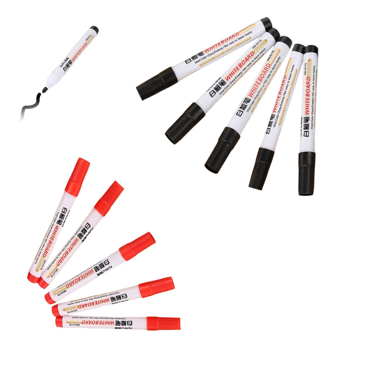 GZBABY Erasable Markers 10 Pcs, Marker Pens with Bullet Tip, Non Marking Whiteboard Pen, Erasable (Black, Red)