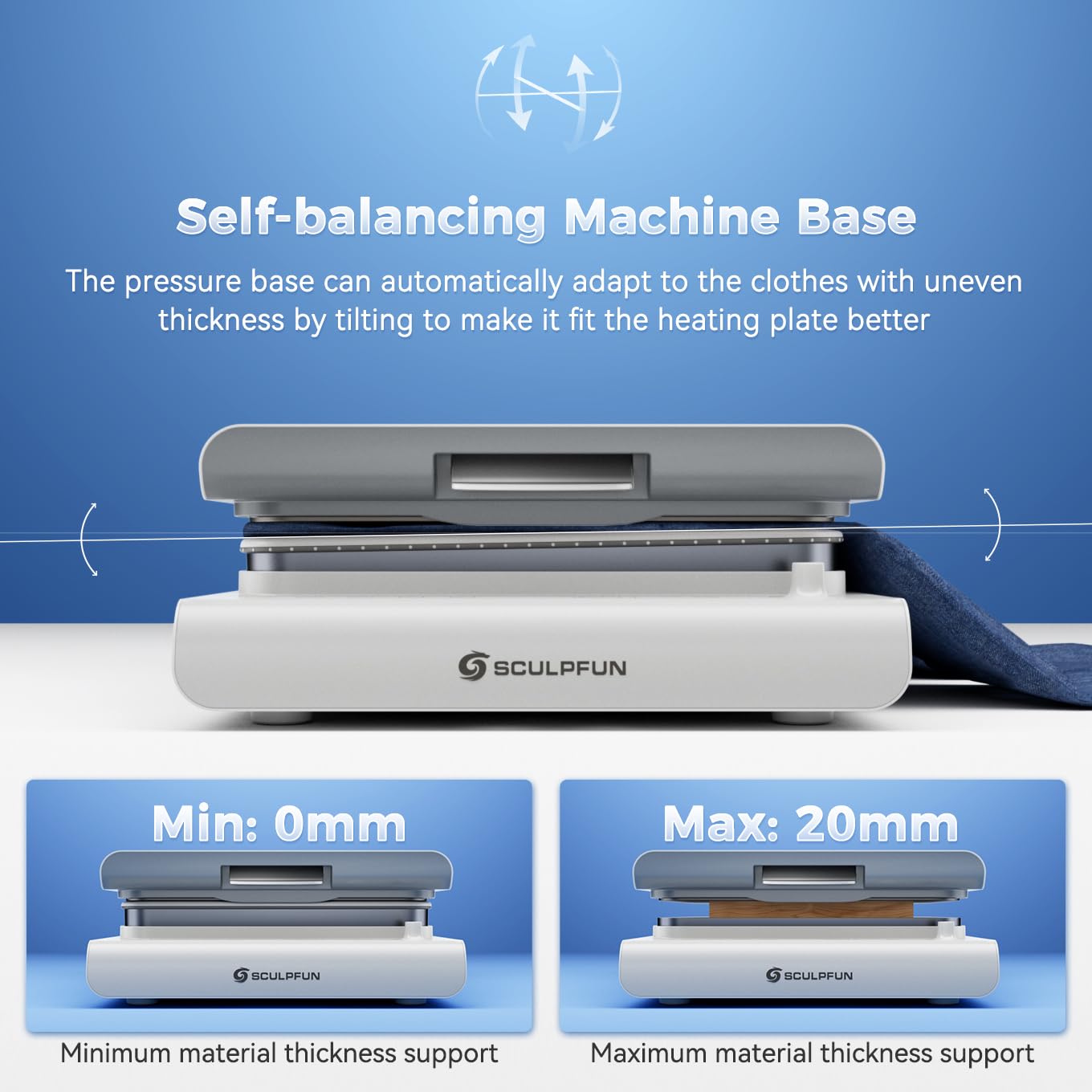 SCULPFUN H1 Automatische Heißpresse mit Aufwärtsdruck, Heizpresse 3-stufig Einstellbarer Druck bis zu 80 kg,Transferpresse für DTF, DIY T-Shirts, Sublimation, Vinyl, 38x38cm Heizplatt