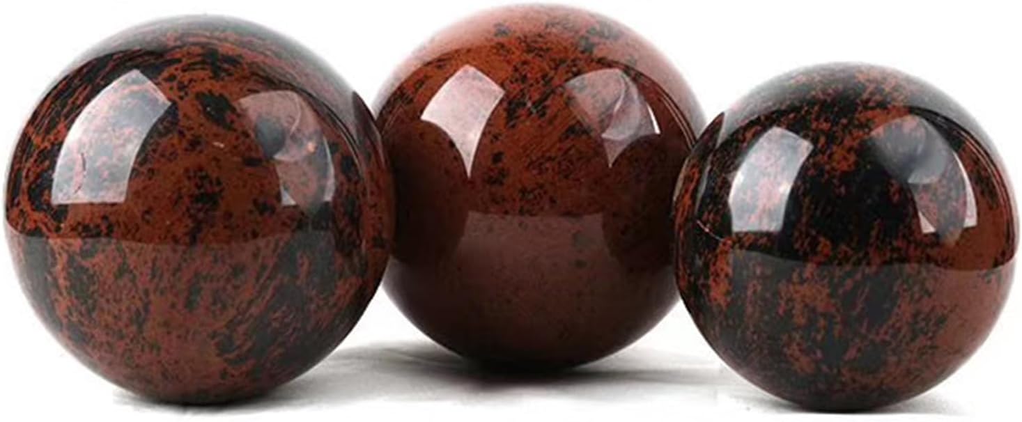 Red Black Obsidian Sphere,Crystal Gemstone Sculpture Figurine with Stand,Decorative Crystal Ball for Home Decor, Feng Shui,5~6cm