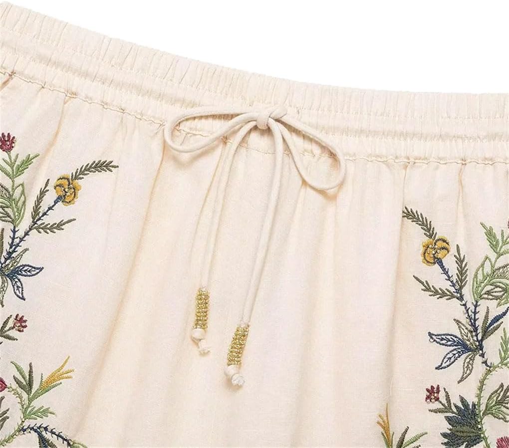 Women's Two-Piece Embroidered Suspender Top High Waist Embroidered Shorts Bohemian Style Suit