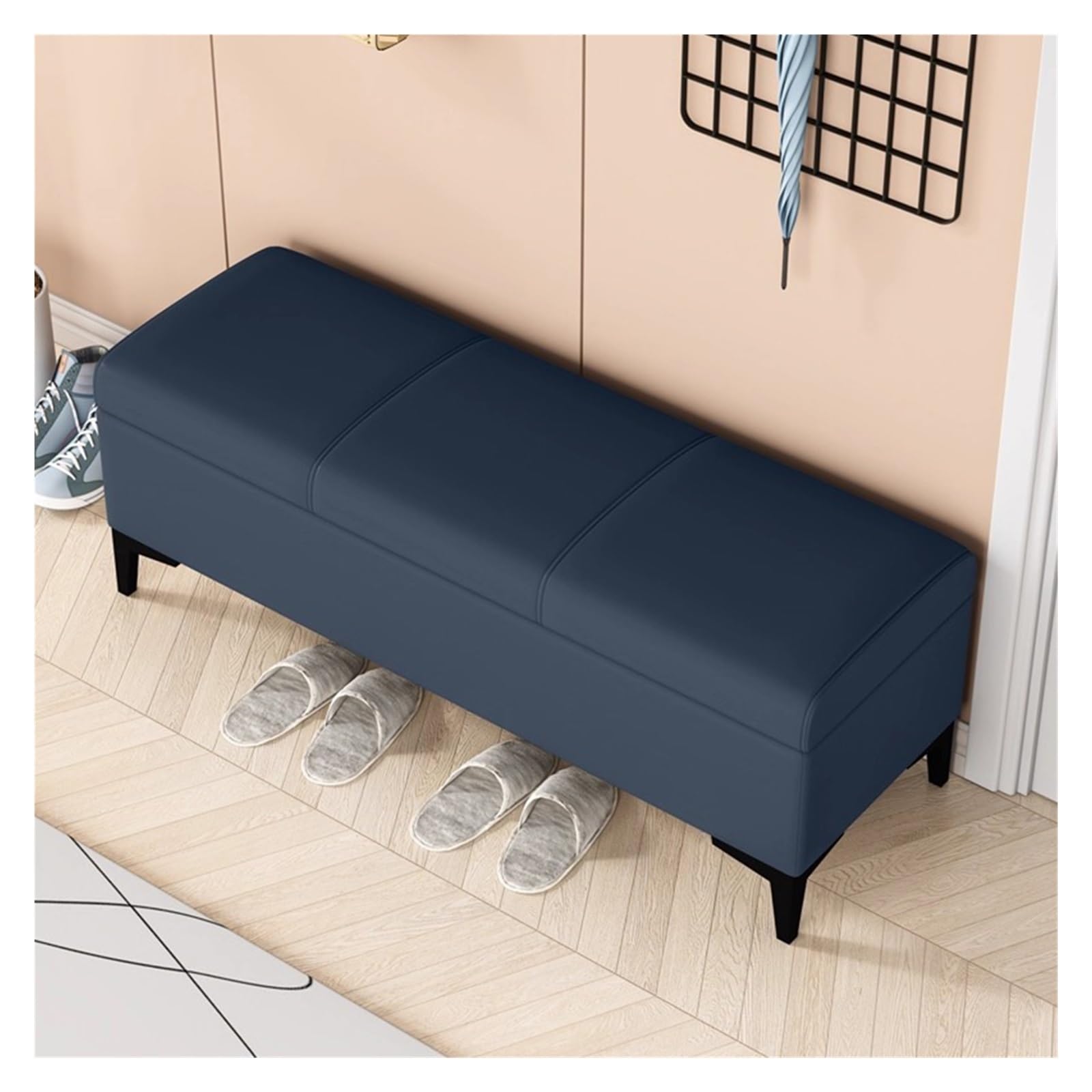 WDSOPK Storage Bench End of Bed Ottoman Upholstered Foot Rest Rectangular Couch Ottoman Storage Chest Footstool for Living Room,Bedroom,Entryway（Blue-80CM）