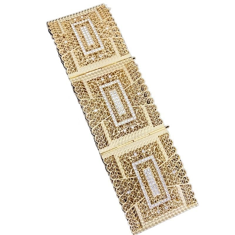Cinturón ancho rectangular de metal con incrustaciones cristal, cadena cintura estilo marroquí, joyería ajustable for bodas y fiestas for mujer