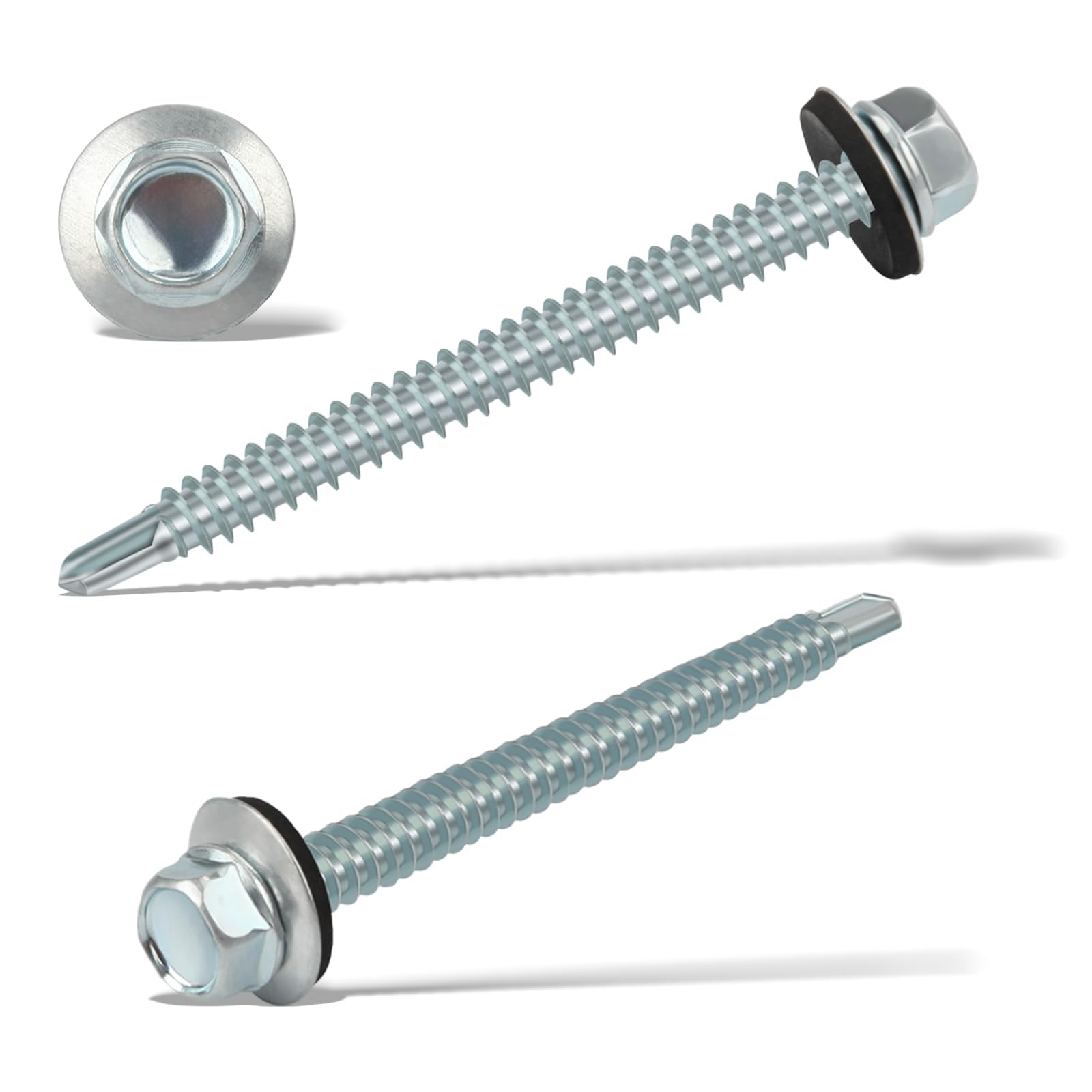 60 Stück Selbstschneidende Schrauben 6,3 X 75 mm Trapezblechschrauben Blechschrauben Schrauben mit Dichtung Bohrschrauben Dachschrauben mit Dichtscheibe Spenglerschrauben Selbstschneidend (Silber)