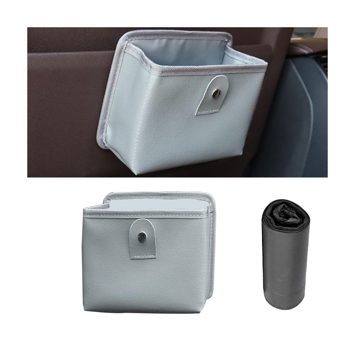Papelera de cuero Mandark para coche, organizador de basura para vehículo, multifuncional, plegable, para colgar, accesorio interior universal para SUV, camión, autocaravana, color gris