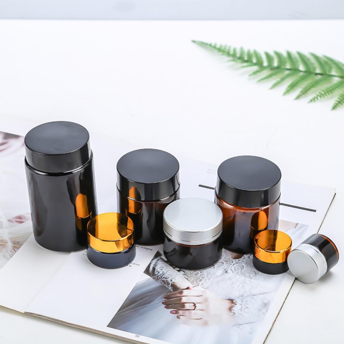 WOONEKY 15pcs Refillable Glass Sub-packing Bottles for Travel and Business Trip, Portable Small Empty Cosmetic Containers with 20g Capacity for Creams and Moisturizers