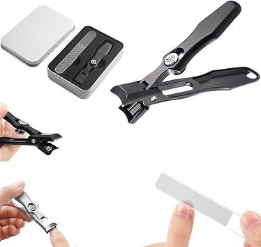 FOLENZU Ultra Sharp Stainless Steel Nail Clippers, Professional Extra Large Heavy Duty Toe Clippers for Seniors with Catcher File