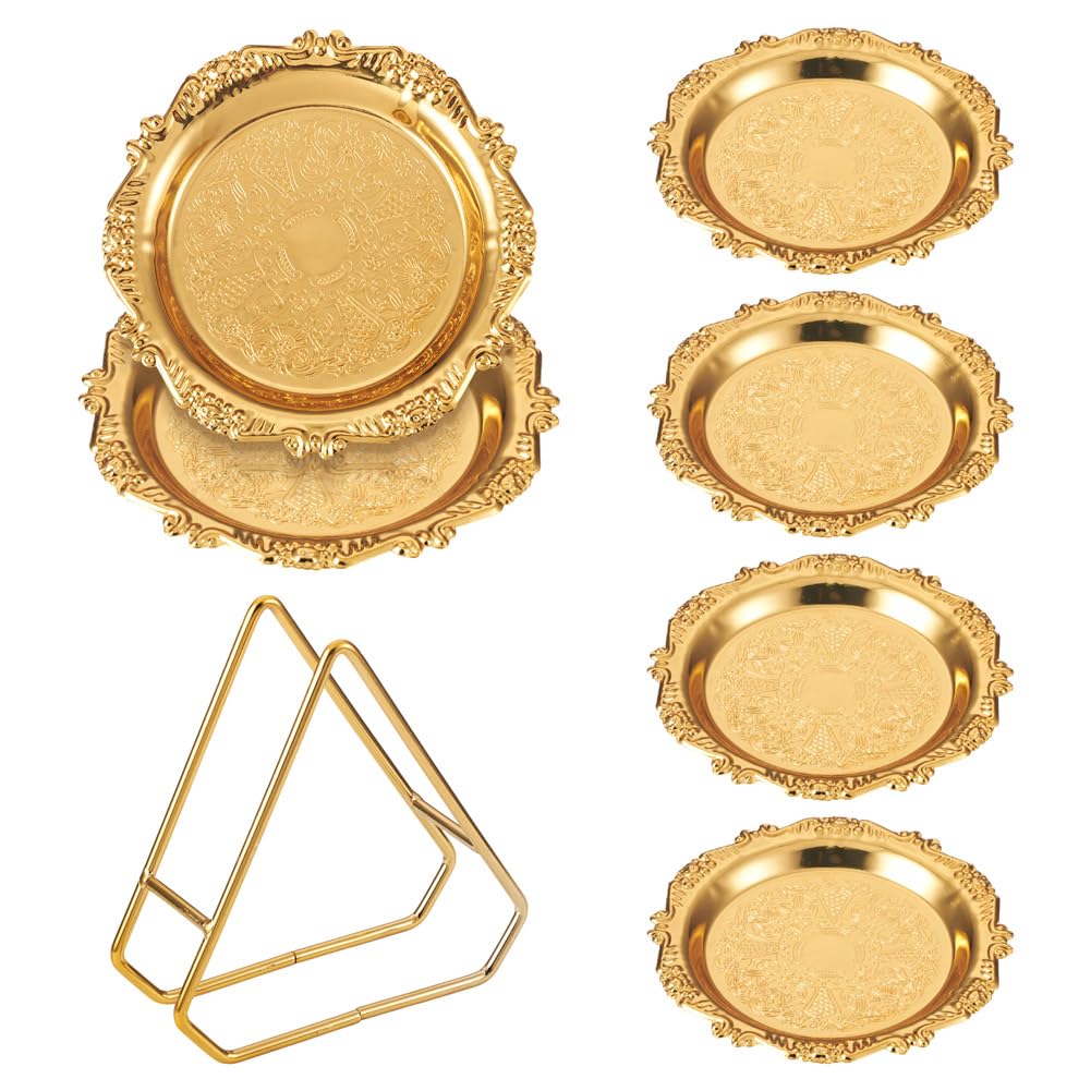 Plateaux ronds dorés (lot de 6) pour cosmétiques et bijoux chics