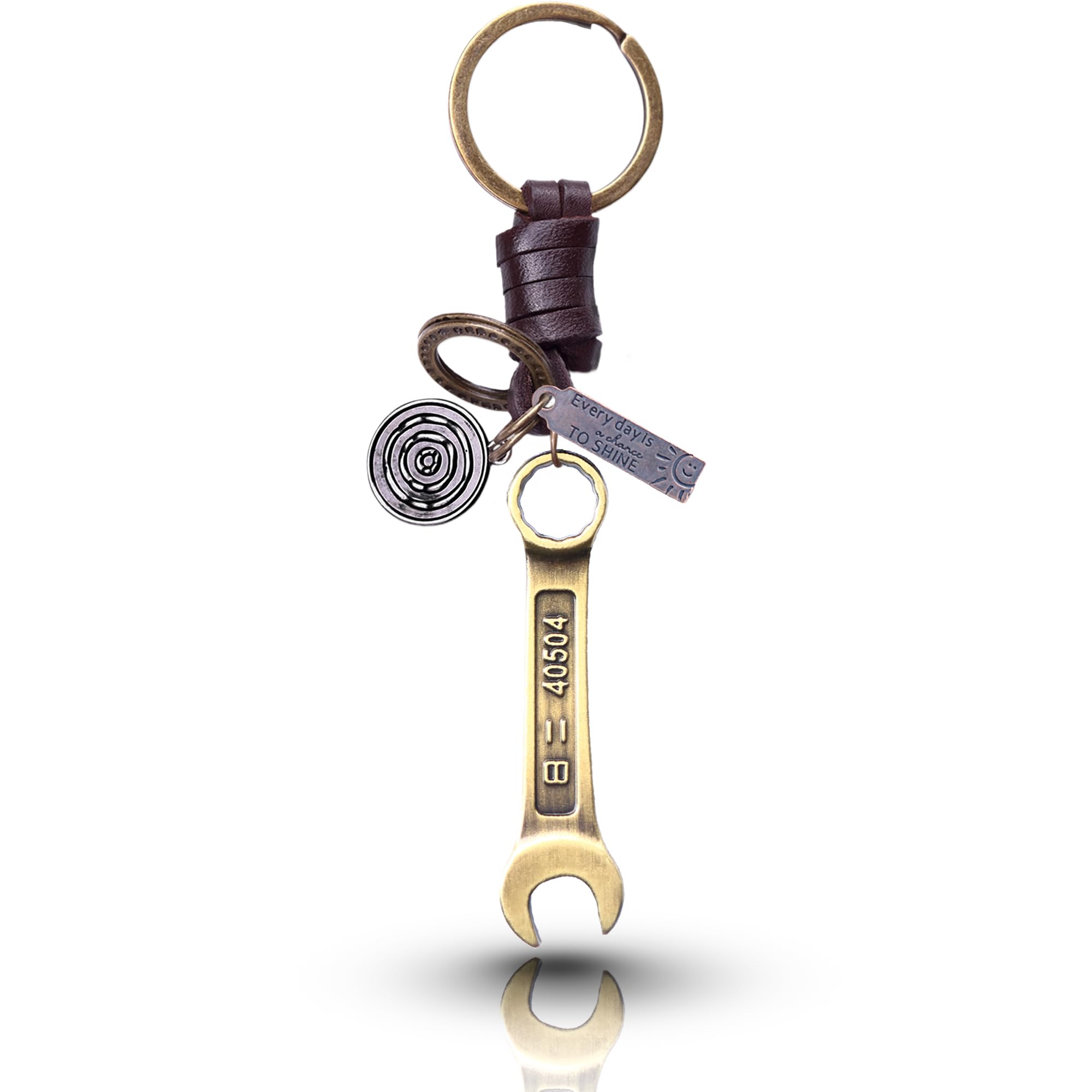 Aupra Unisex Mechanic Spanner 3D Spanner Keyring Gift For Men | Leather Wrench Key Ring Charm | Mechanic Tool Keychain For Car, Garage & Work | Present For Dad, Boyfriend & Husband