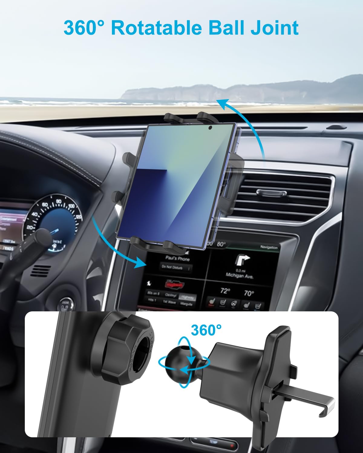 Fold7 - Supporto per auto, gancio in metallo migliorato, per ventilazione auto, girevole a 360°, per prese d'aria per Galaxy Z Fold 7 6 5 4 3 2, S A,Pixel Fold, 4 – 8,3"