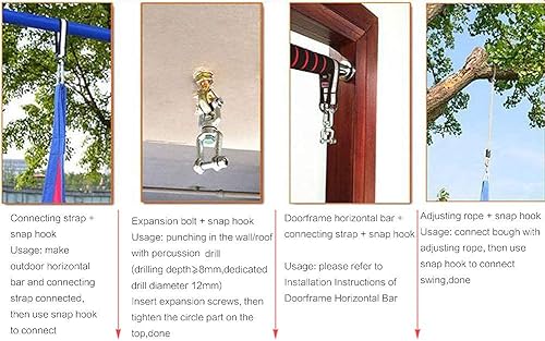 Miniatura 6 de PELLOR Juego de columpios de trapecio de madera para niños con anillos de gimnasio de plástico para diversión en interiores y exteriores Rojo