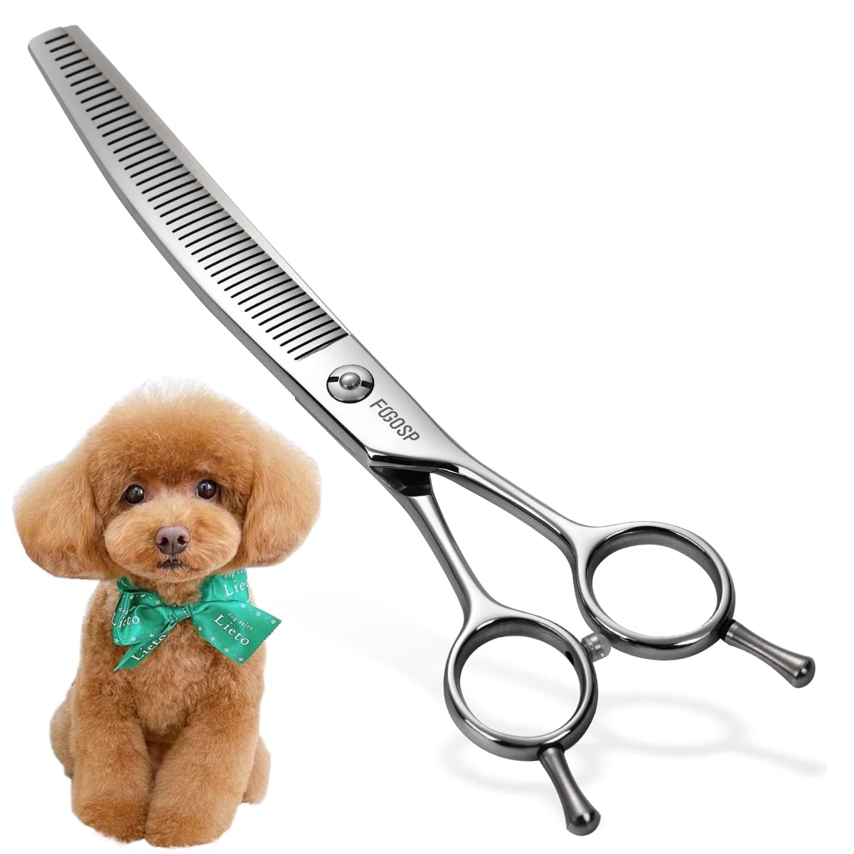FOGOSP Curved Thinning Shears 7'' Curve Fluffers Scissors Professional Curved Comb Grooming Shear for Dogs Curved Chunker Scissor Japan 440C 50%