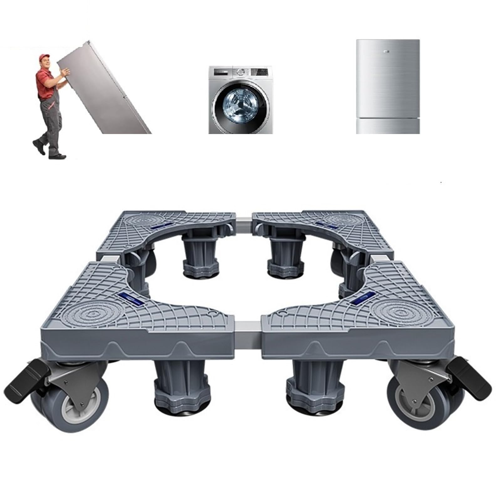 Base Ajustable for Carrito De Lavadora, Base De Soporte Con 4 Ruedas De Bloqueo, 8 Pies Niveladores De Succión for Suelo, Nevera