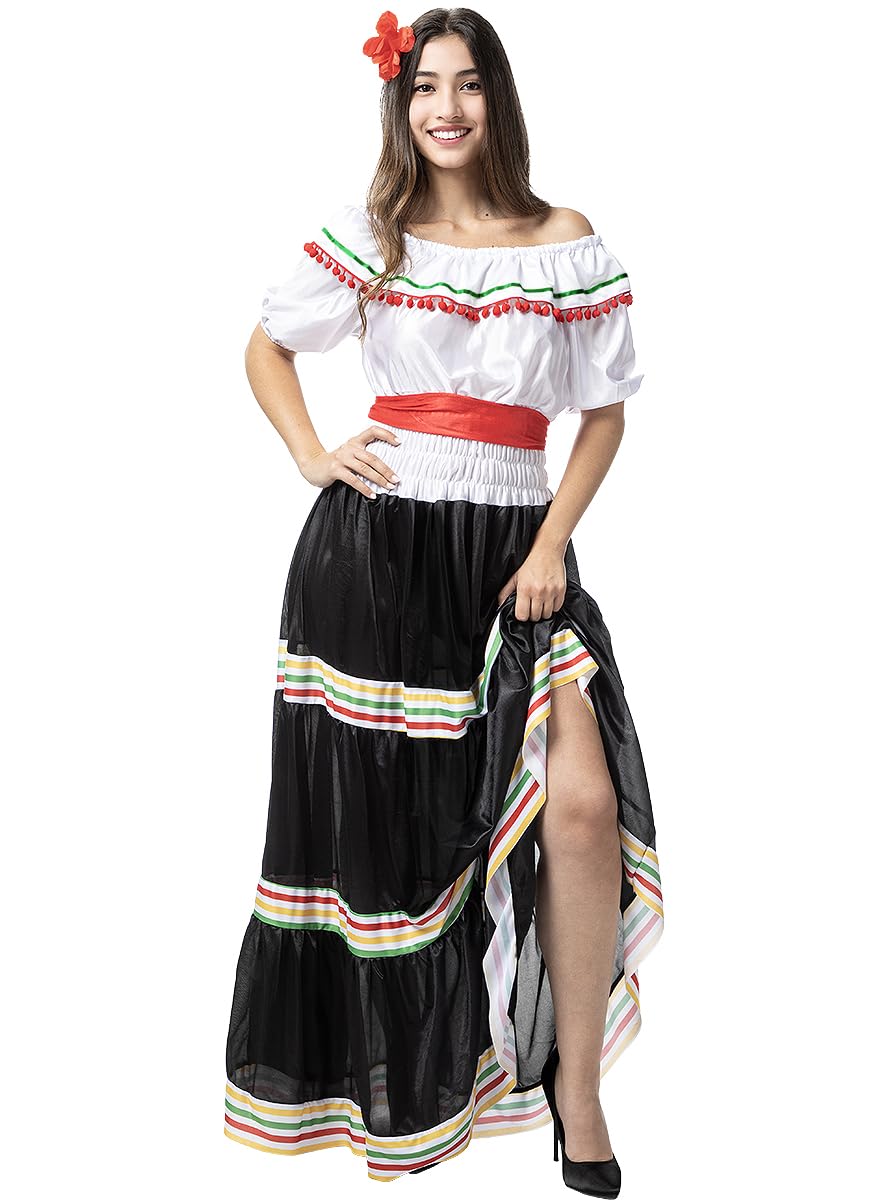 Funidelia | Disfraz de Mexicana para mujer México & Mariachis, Calavera mexicana - Disfraz para adultos y divertidos accesorios para Fiestas, Carnaval y Halloween - Talla L - XL - Negro