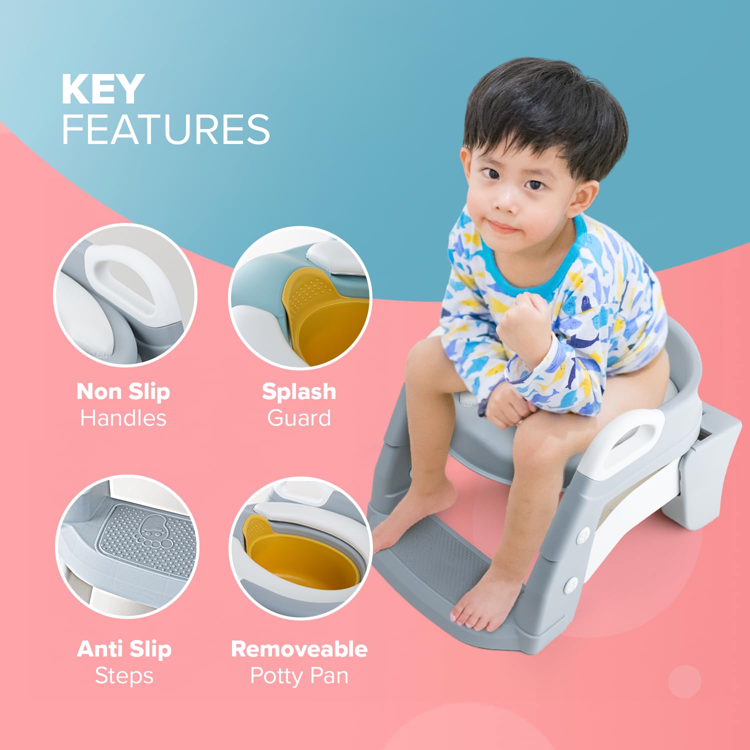 Kidoola 2 in 1 Kleinkind Töpfchen und Leiter - Weicher Sitz, rutschfest, Spritzschutz - Ideal für Töpfchentrainingsphasen - Tragbar, Leicht und Einfach zu Reinigen - Perfekt für Jungen und Mädchen