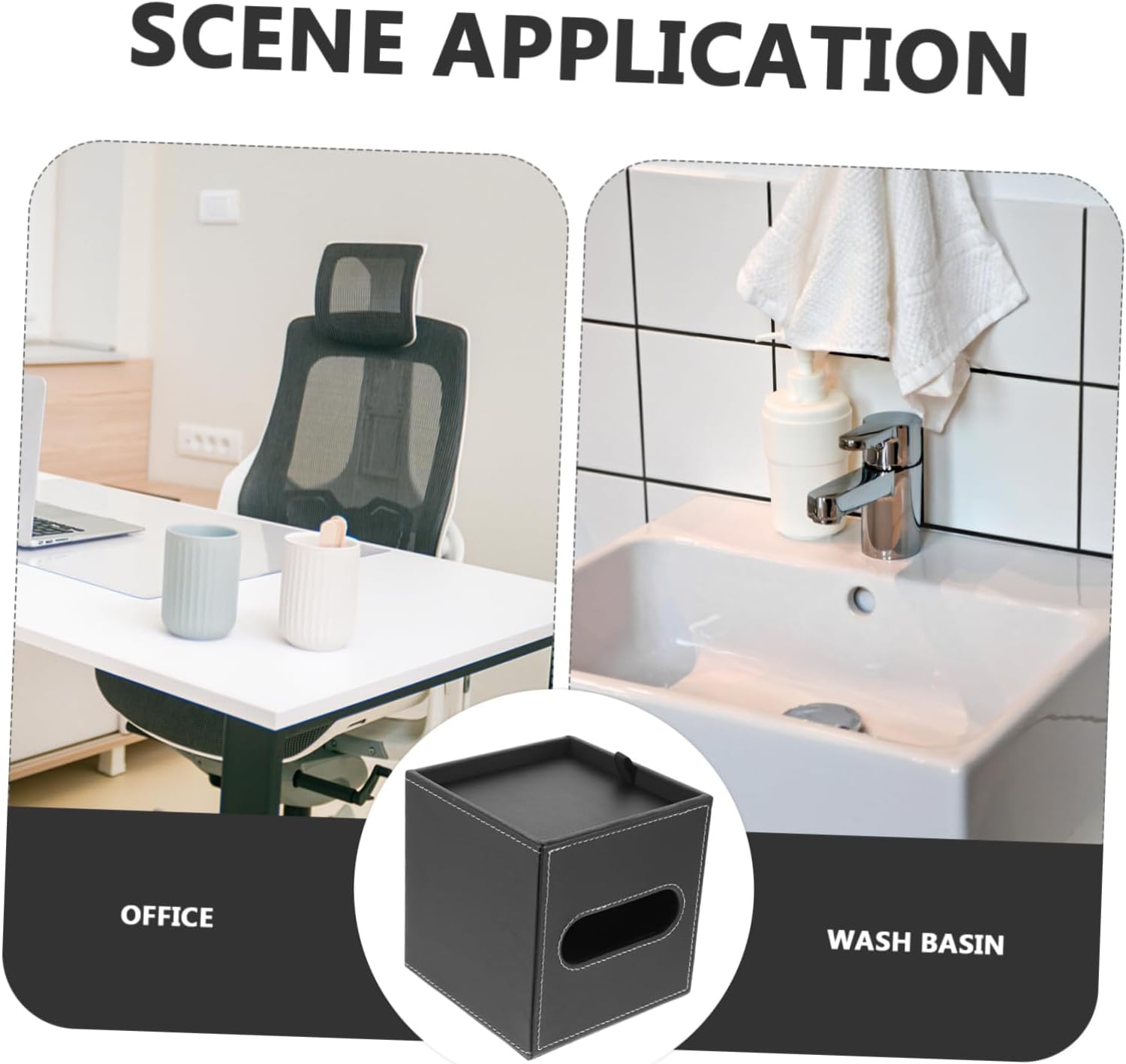 Black PU Leather Bathroom Tissue Holder Box Cover for Home Office image 2