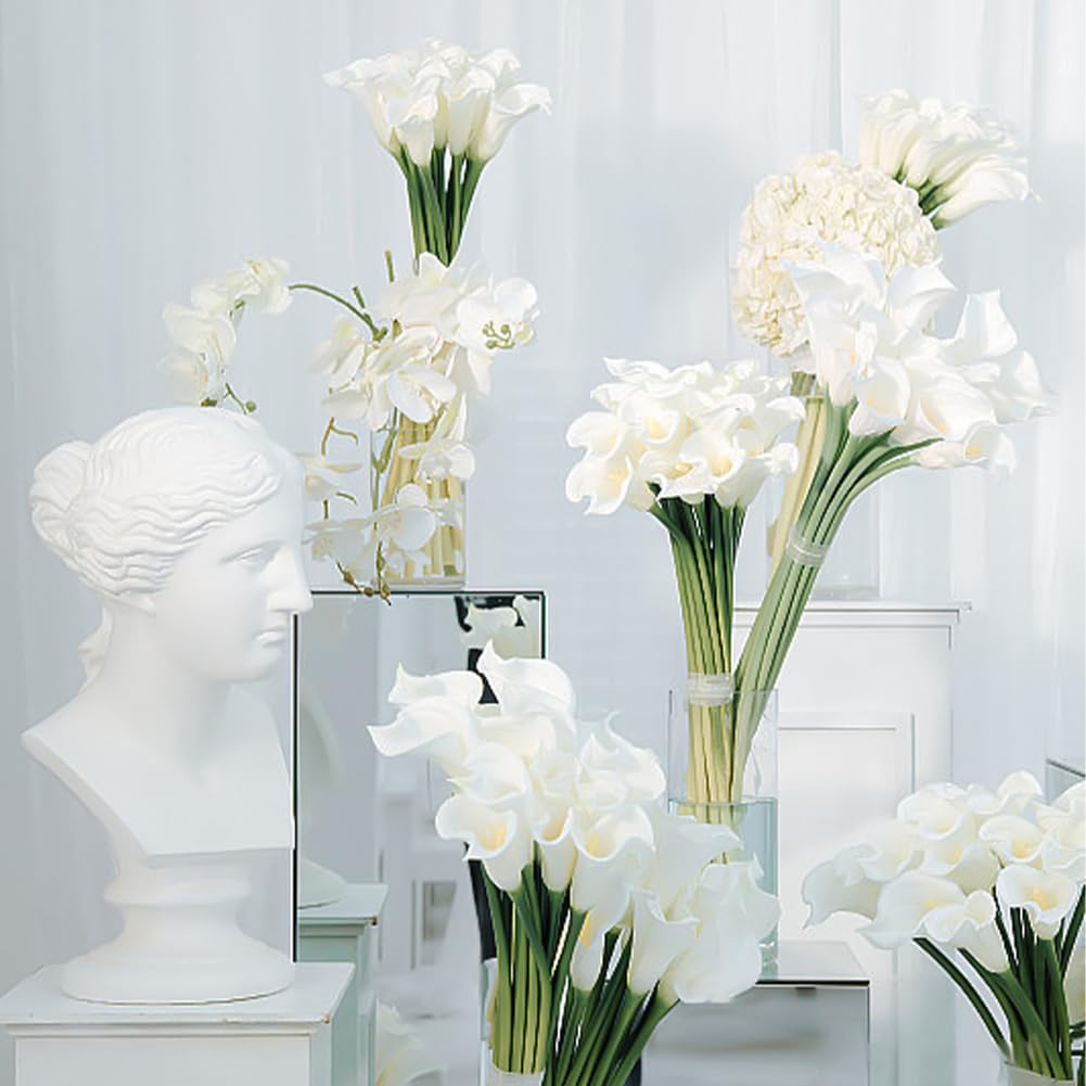 ORIGACH 100 Stück Künstliche Weiße Calla Lilie Große Auswahl An Künstlichen Calla Lilien Brautsträußen Für Hochzeitsdekorationen Tischgestecke Dekorationen Für Zuhause Büro Und Partys