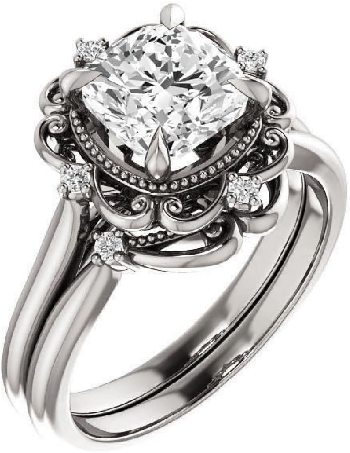 3.75 CT Cushion Cut Colorless Moissanite Engagement Ring Set, Wedding/Bridal Ring Set, Sterling Silver Vintage Antique Anniversary Promise Ring Sets Gift for Wife/Her