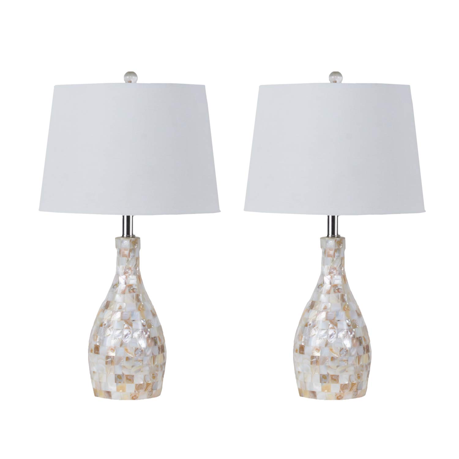 Topotdor Table Lamp Set of 2 Ivory Shell Linen Shade 22.8-inch Lamps for Bedroom,Living Room,Office (Style 1)